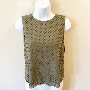 Alice & Olivia Beaded Silk Top Olive Green Size 0